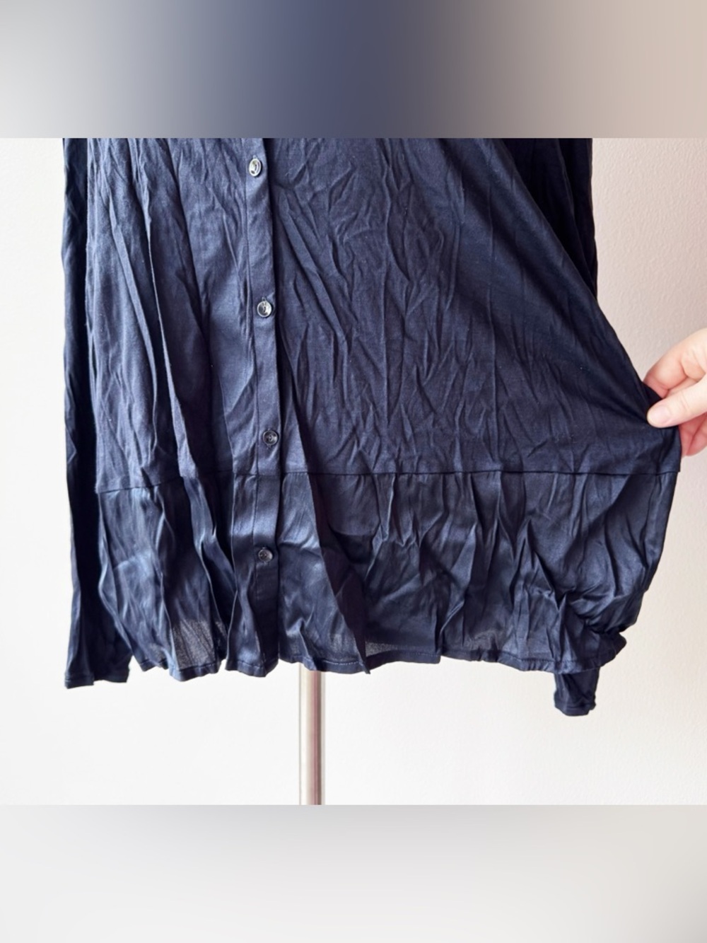 Hanro Navy Blue Modal / Silk Button Down Sleep Shirt - Picture 7 of 13